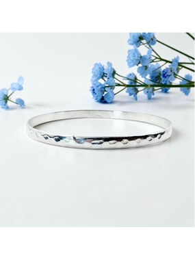 Sterling Silver Hammered Bangle 925 Minimalist Thin Bracelet